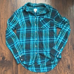 Teal/Blue/Green Plaid Flannel Button Down Shirt
